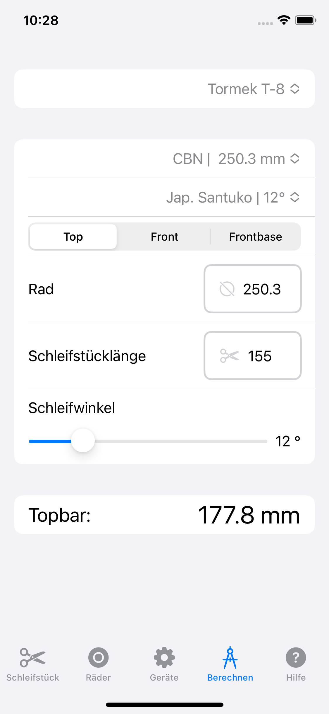 Schleifrechner App für iPhone